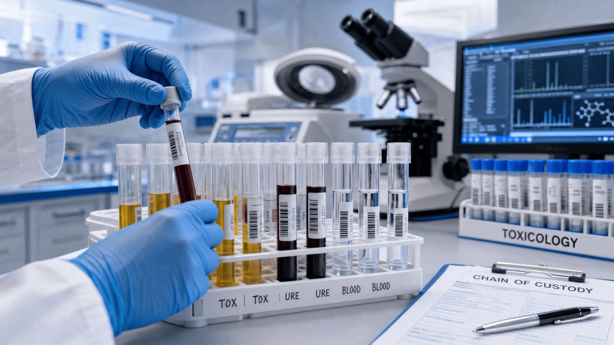 Labortest mit verschiedenen Proben von Blut und Urin