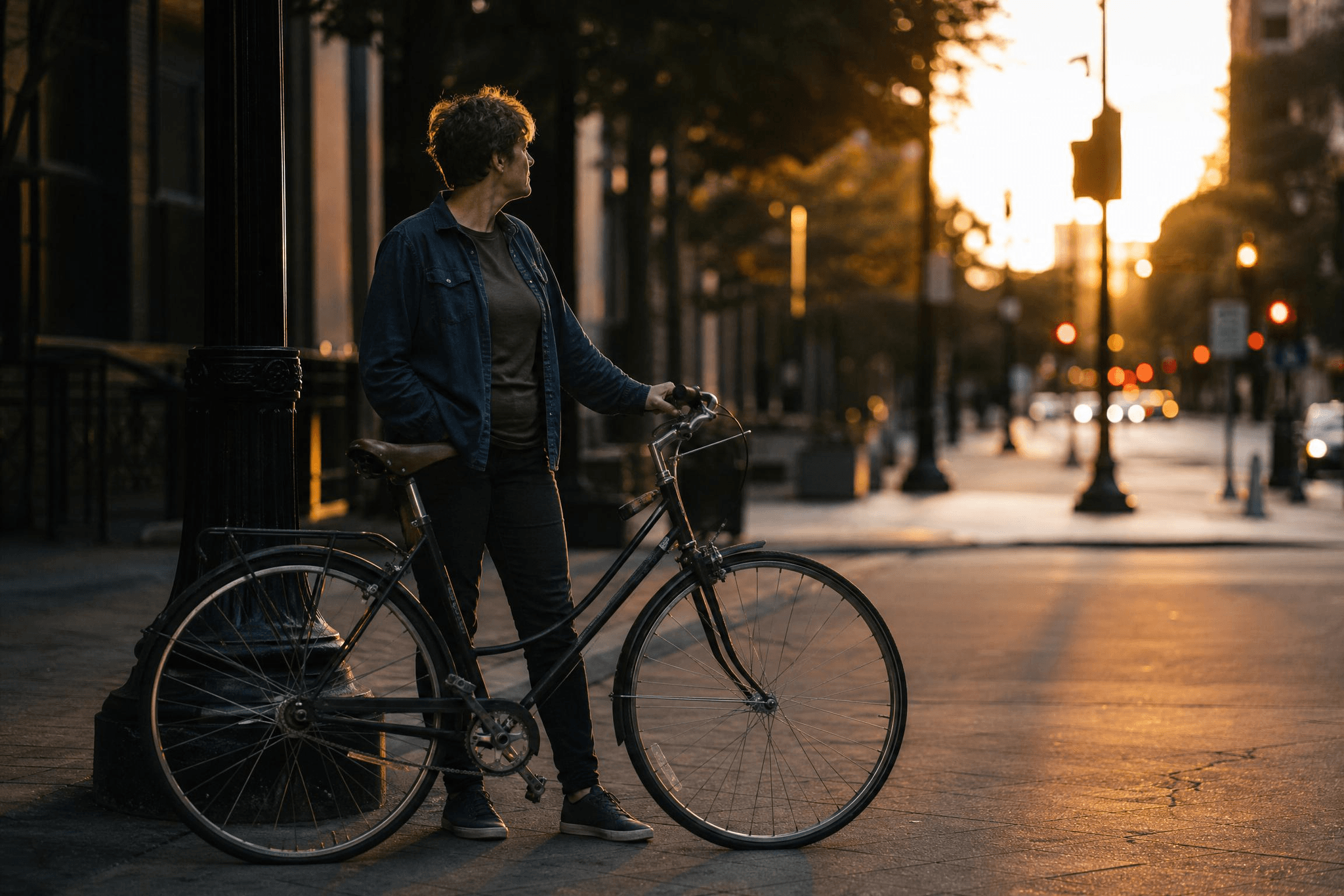 Hand am Fahrradlenker in der Abenddämmerung – Symbol für die Entscheidung, nach Cannabiskonsum Fahrrad zu fahren