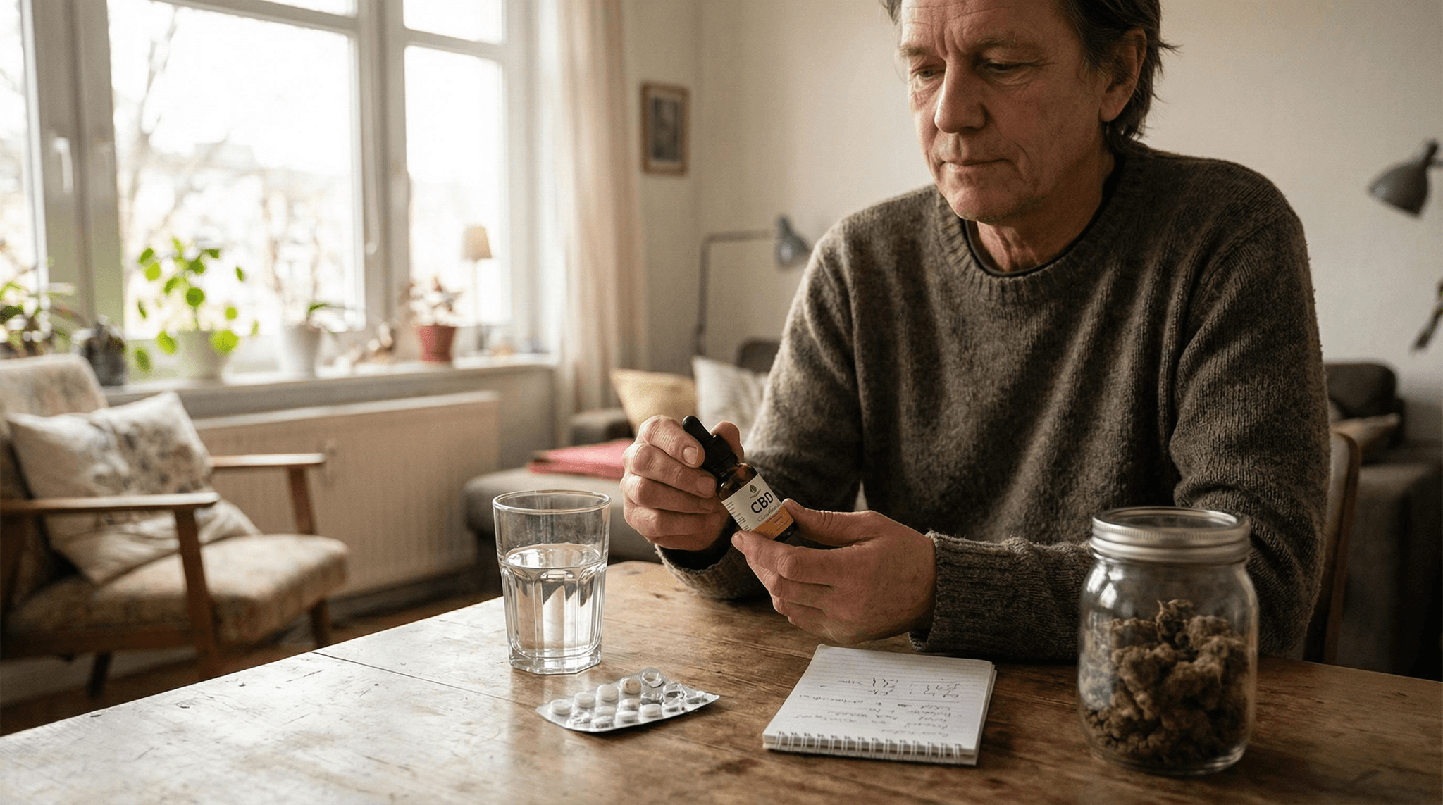 Sinnbild eines älteren Mannes, der Cannabis ohne Rezept nutzt