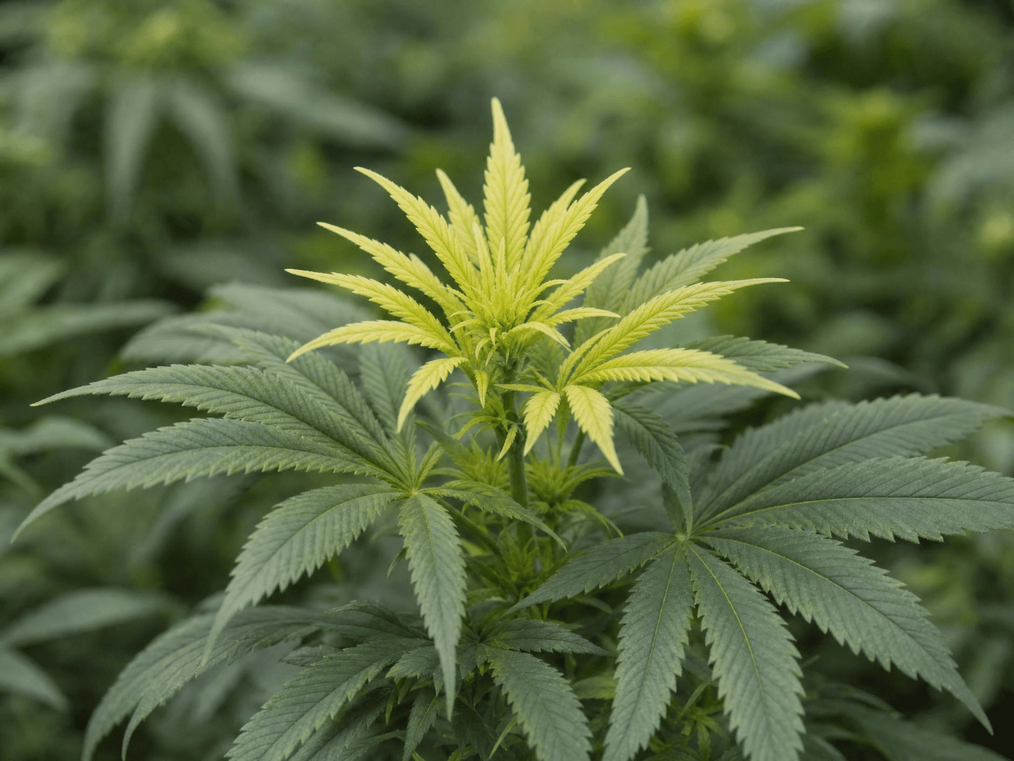 Cannabisblatt mit Schwefelmangel