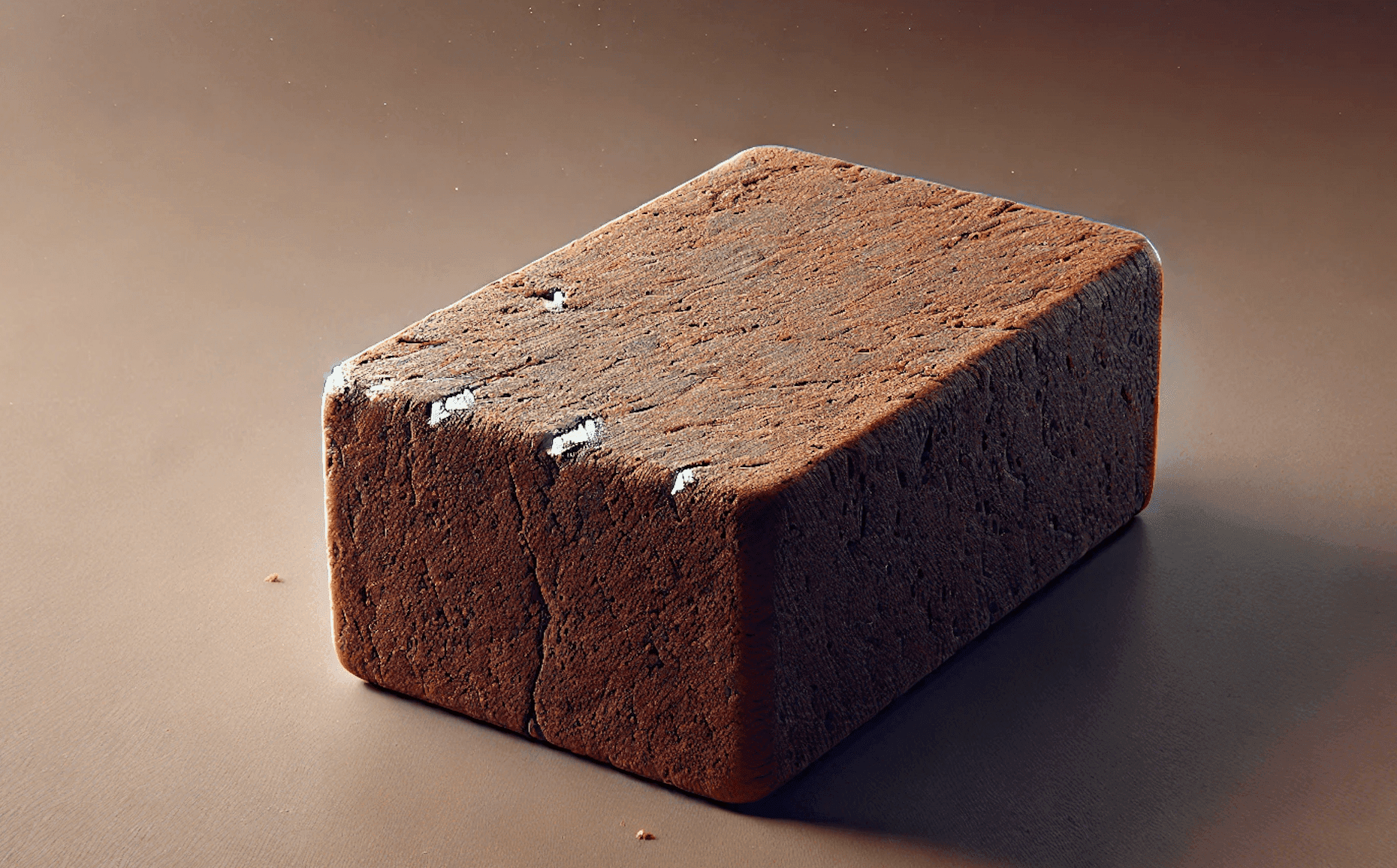 Rechteckiger, brauner Haschblock mit rauer, pulveriger Oberfläche