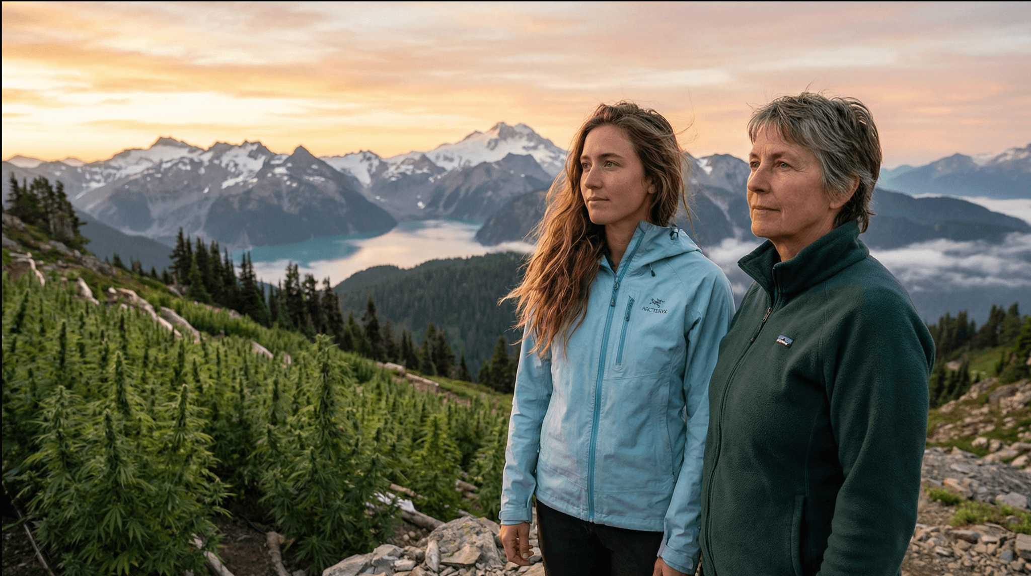 Eine junge und eine ältere Frau neben Cannabisplantage