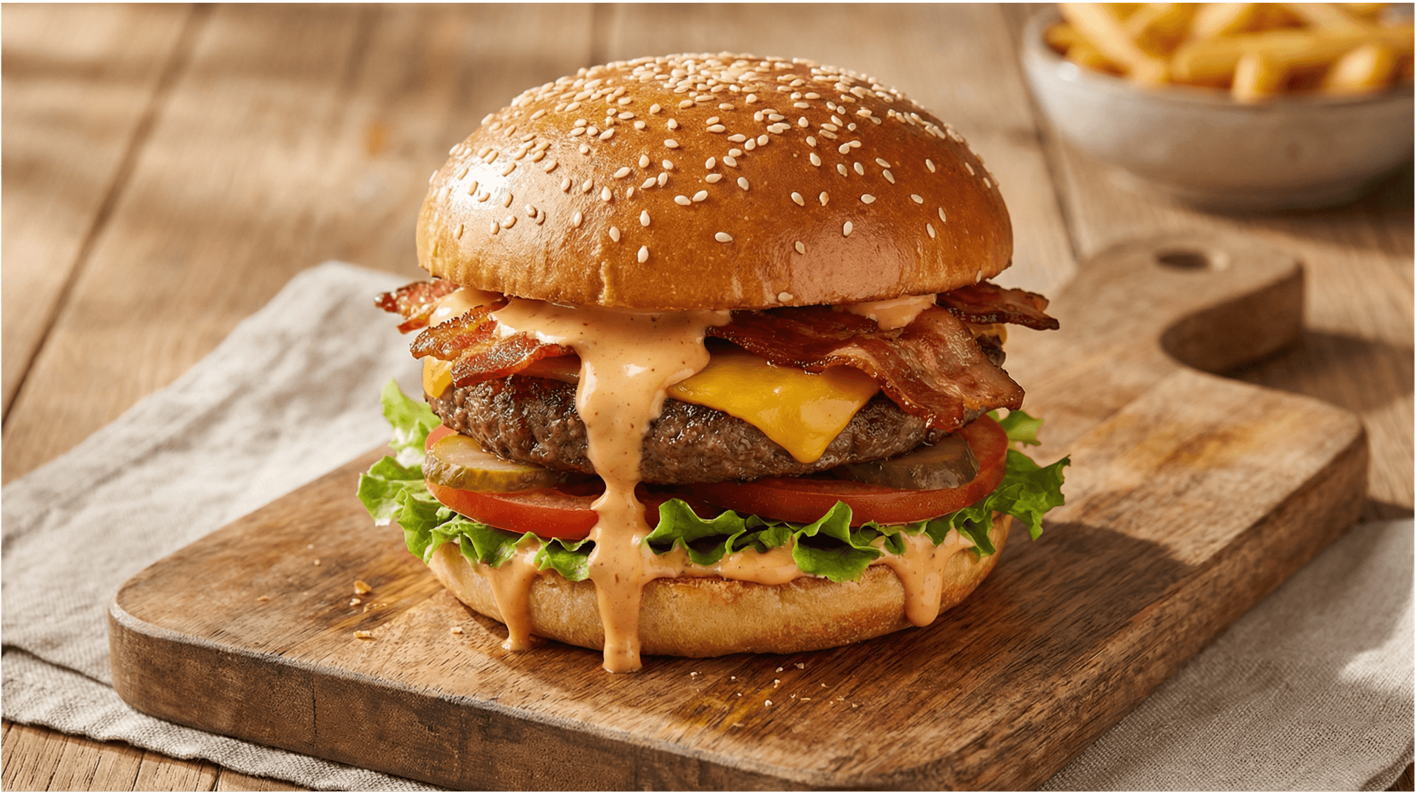 Der Burger mit Cannabis Burgersauce steht zum Verzehr bereit